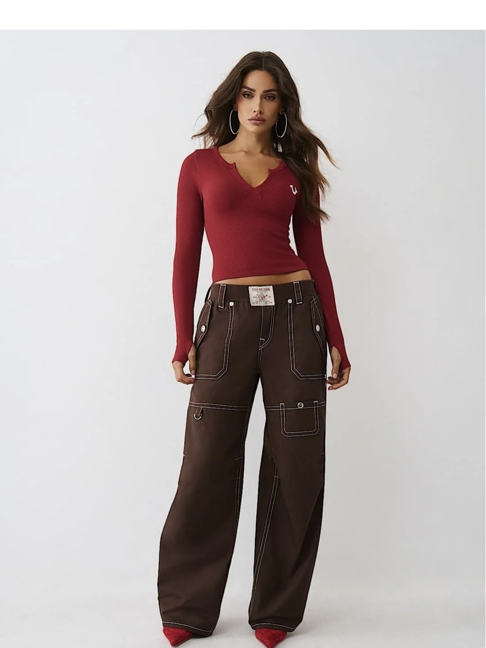 True Religion Pants Ripstop Tapered Baggy Chicory Coffee